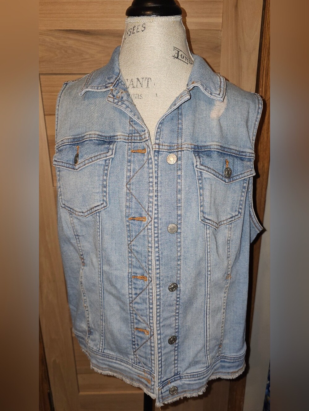 Light Wash Denim Vest - Sleeveless Button Front